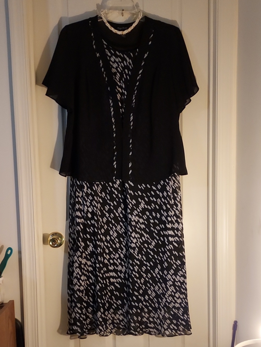 Maggie Barnes Black and White Printed Maxi Skirt with Overlay
